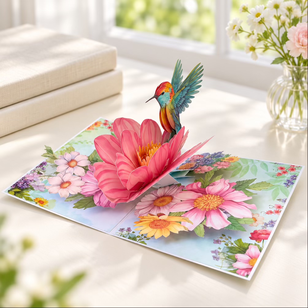 Hummingbird Garden 3D Pop-Up Card
